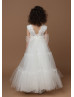 Ivory Lace Tulle Ankle Length Flower Girl Dress